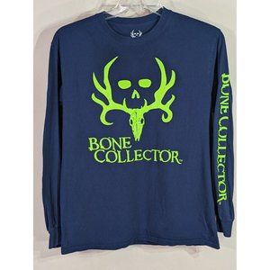 Bone Collector Long-Sleeve Skull Logo Graphic T-Shirt Navy Blue Neon Green Med